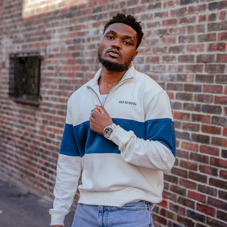 Old School Hoop Quarter Zip Sweat-Navy