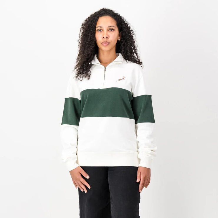 Springboks Classic Hoop Quarter Zip-Cloud Dancer