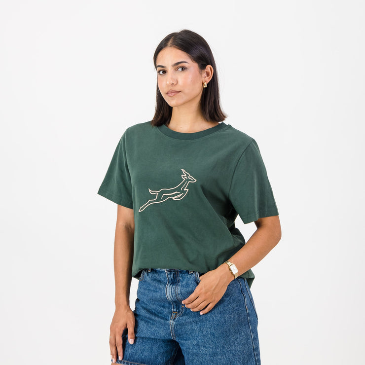 Springboks Outline Bok Ladies Crew Tee-OS Green