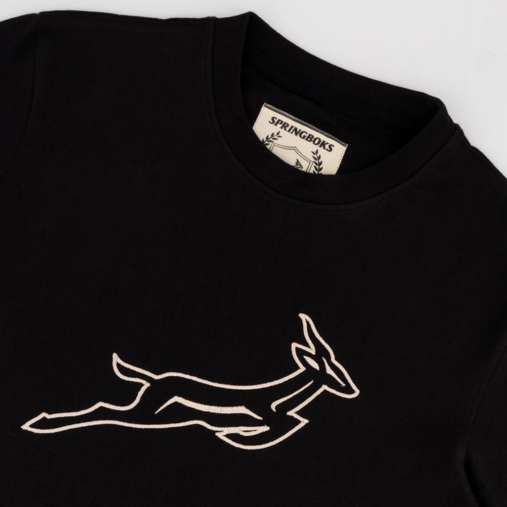Springboks Outline EMB Regular Crew Tee-Black