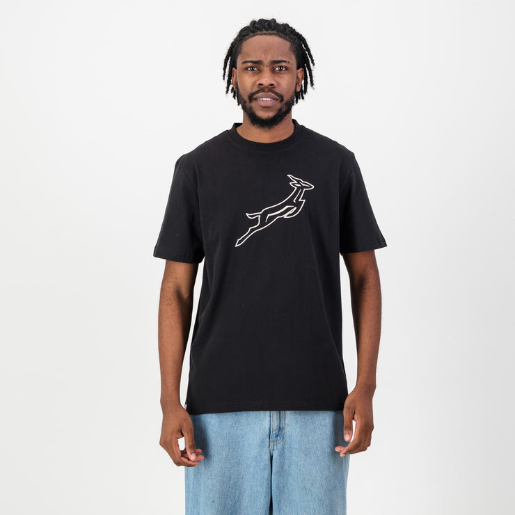 Springboks Outline EMB Regular Crew Tee-Black