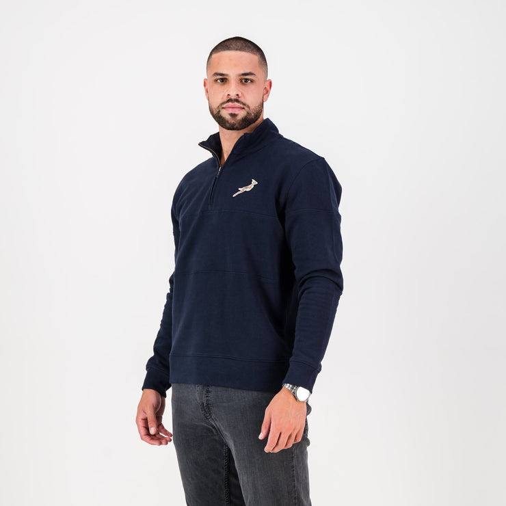 Springboks Pop Badge Quarter Zip Sweat-Navy