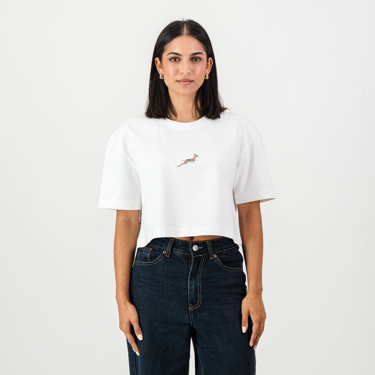 Springboks Pop Badge Ladies Boxy Crew Tee-White