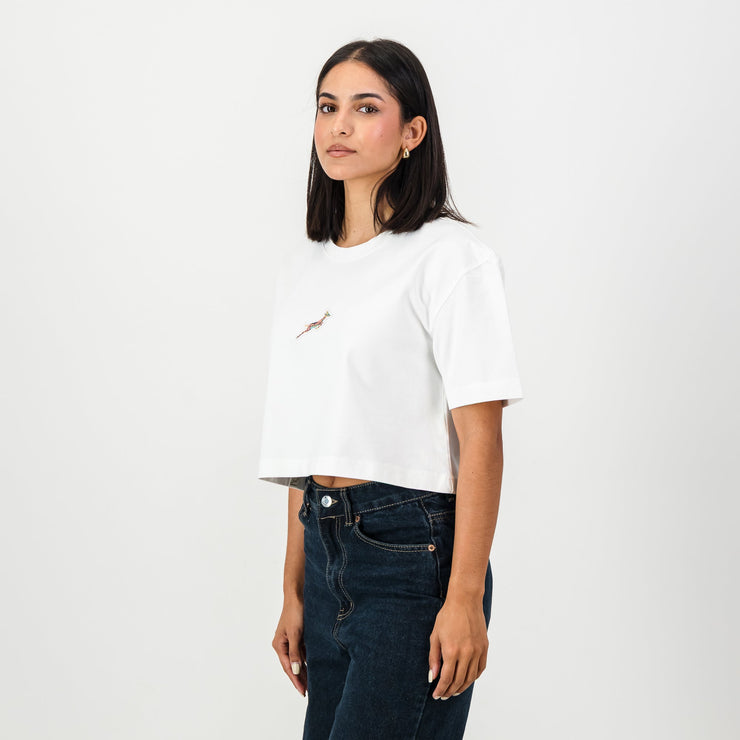 Springboks Pop Badge Ladies Boxy Crew Tee-White